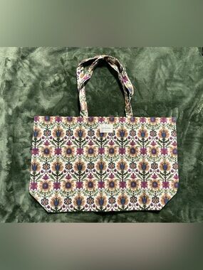 Sézane Floral Cotton Tote in White, Purple, Orange and Blue